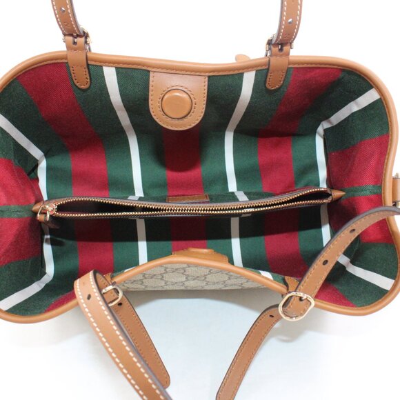 NWD Gucci GG Emblem Small Tote Bag in Beige & Dark Brown with Removable Straps - Picture 9 of 13